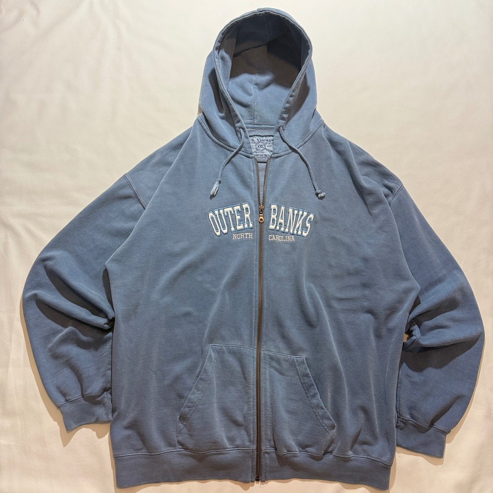 U.S. Vintage Hoodie Men XXL Blue Outer Banks North Carolina Full Zip Souvenir